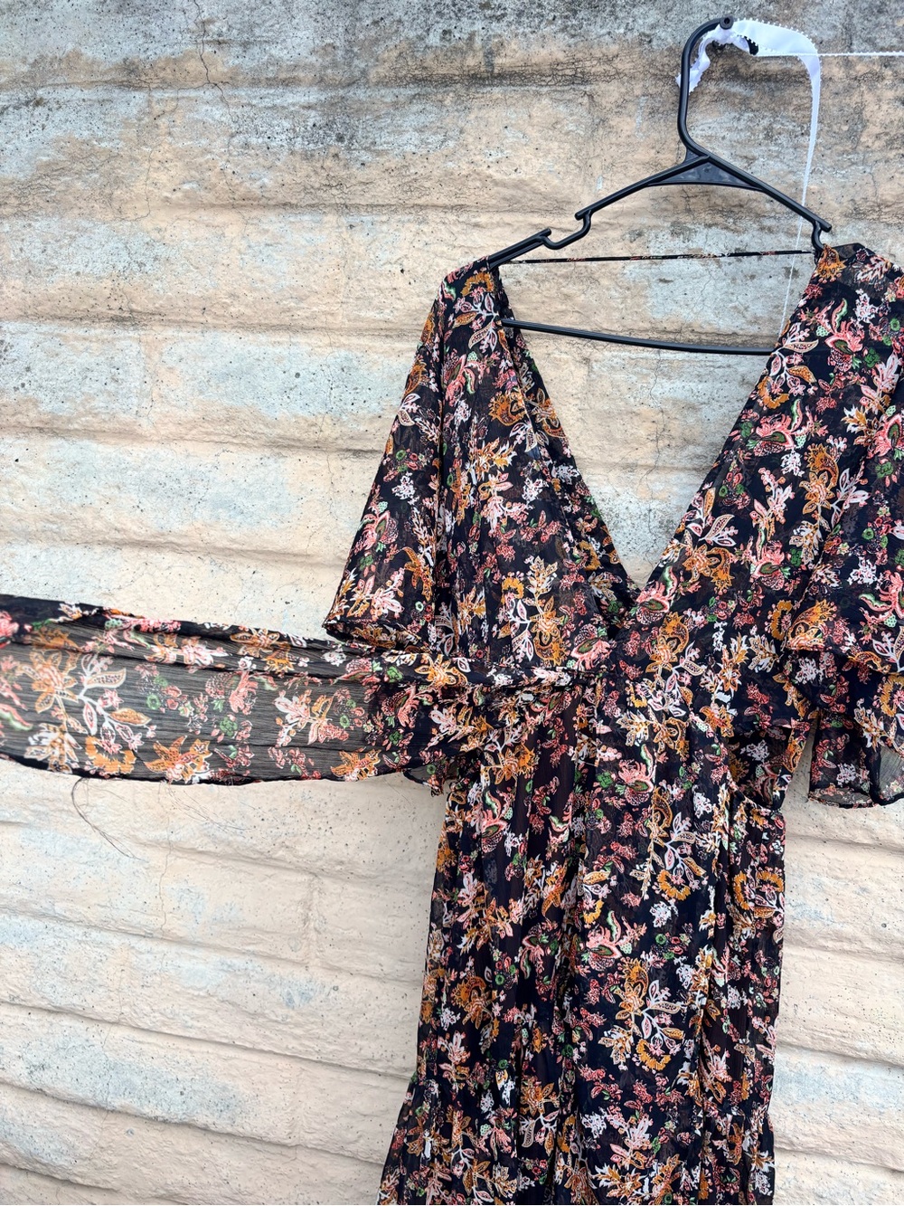 Zara Black Floral Maxi Dress with Pink, Orange & Green Accents